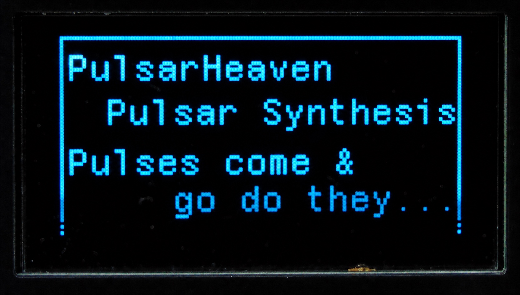 The Fellhorn display showing a message about pulsar synthesis.